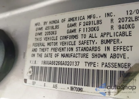 2006 Acura Tl из США, поврежденный, VIN 19UUA66266A020137